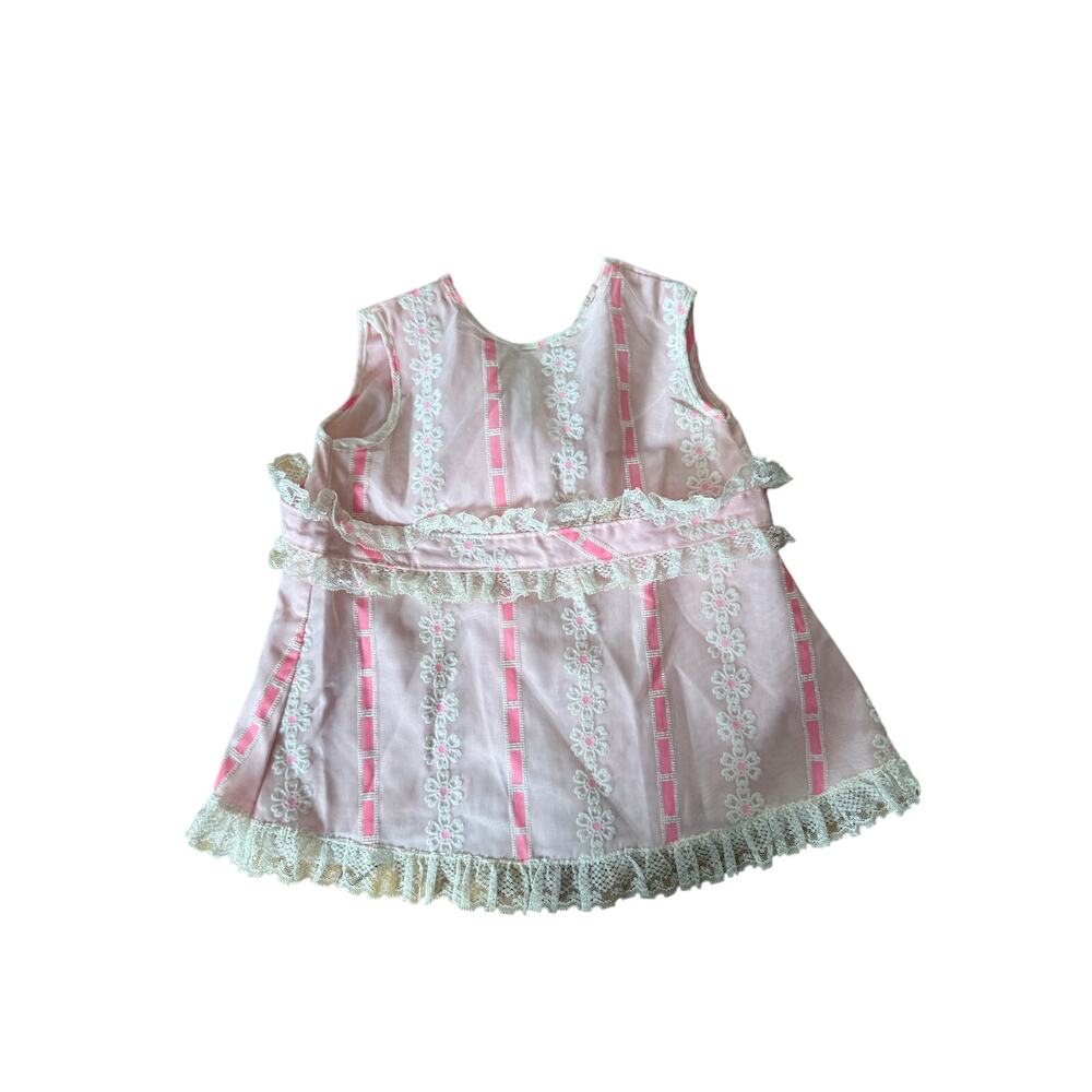 Vintage 60s pink belted flower print girls dress